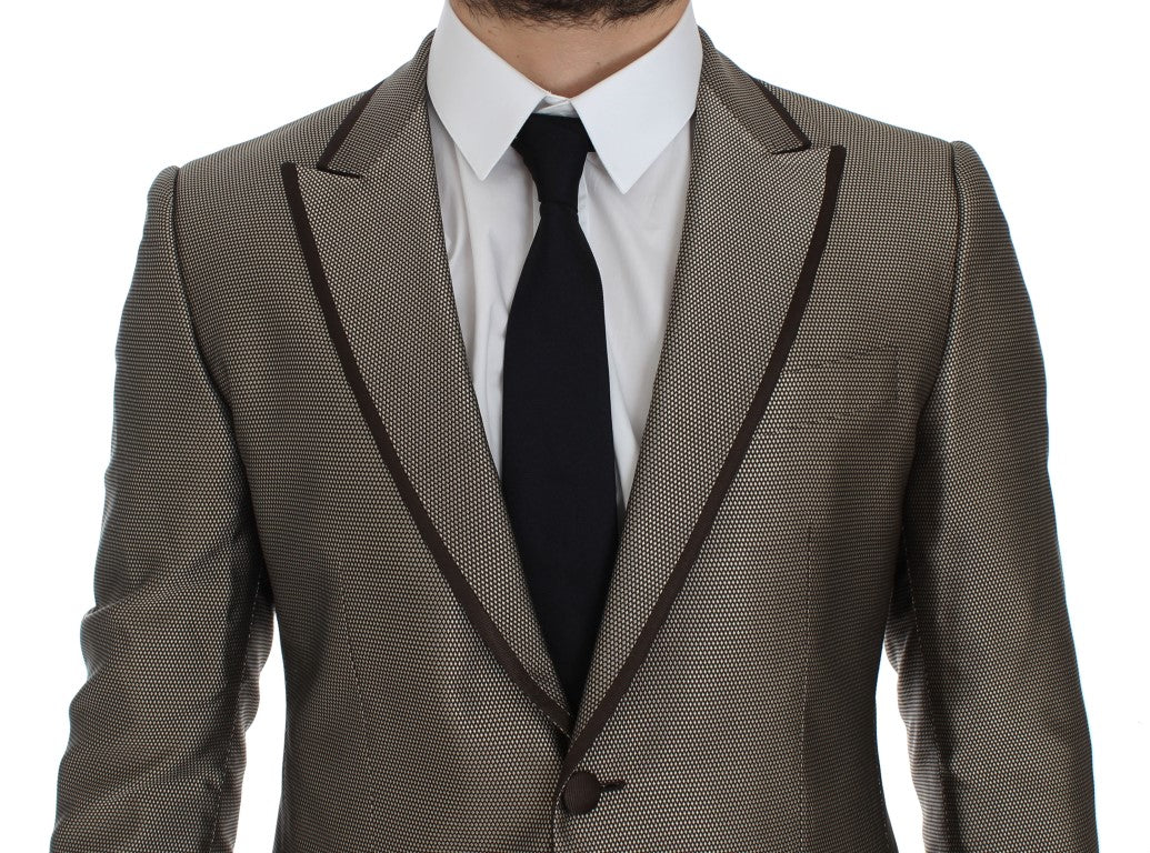Dolce & Gabbana Men's Brown Slim Fit Silk Two Button Blazer