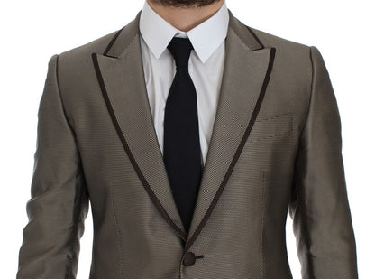 Dolce & Gabbana Men's Brown Slim Fit Silk Two Button Blazer