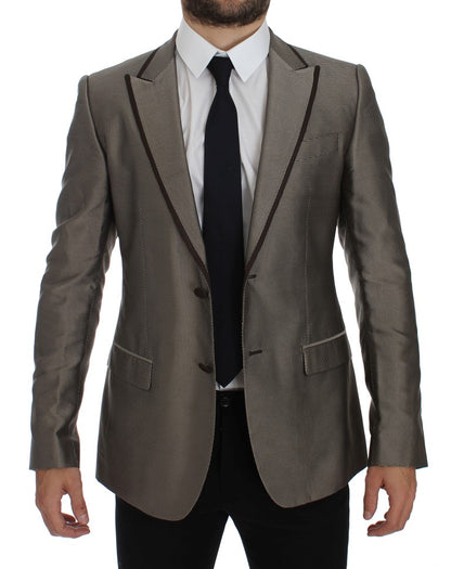Dolce & Gabbana Men's Brown Slim Fit Silk Two Button Blazer
