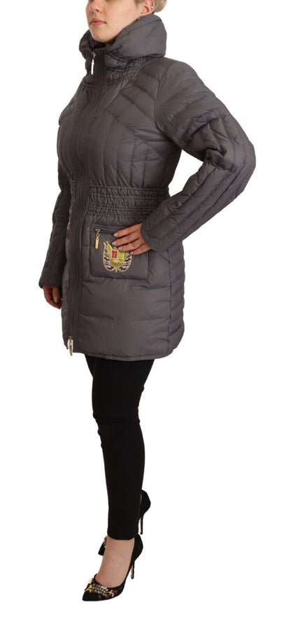 Roccobaroccco Ladies' Grey Quilted Long Sleeves Logo Patch Full Zip Jacket