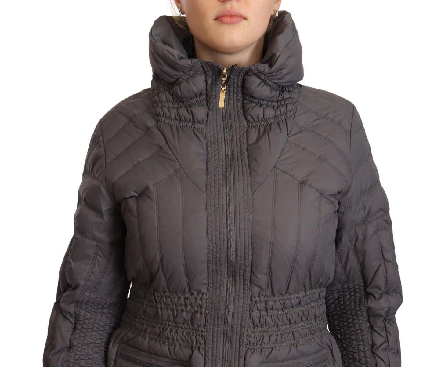 Roccobaroccco Ladies' Grey Quilted Long Sleeves Logo Patch Full Zip Jacket