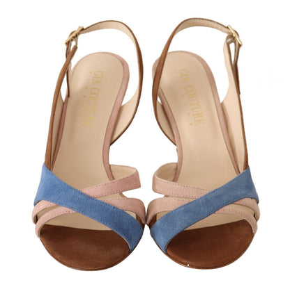 Gia Couture Multicolor Suede Leather Slingback Heels Sandals Shoes