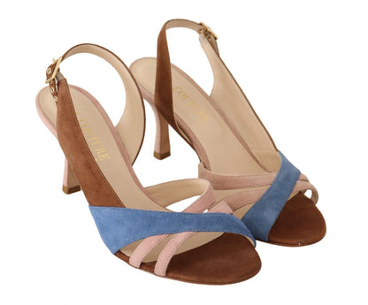 Gia Couture Multicolor Suede Leather Slingback Heels Sandals Shoes