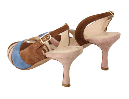 Gia Couture Multicolor Suede Leather Slingback Heels Sandals Shoes