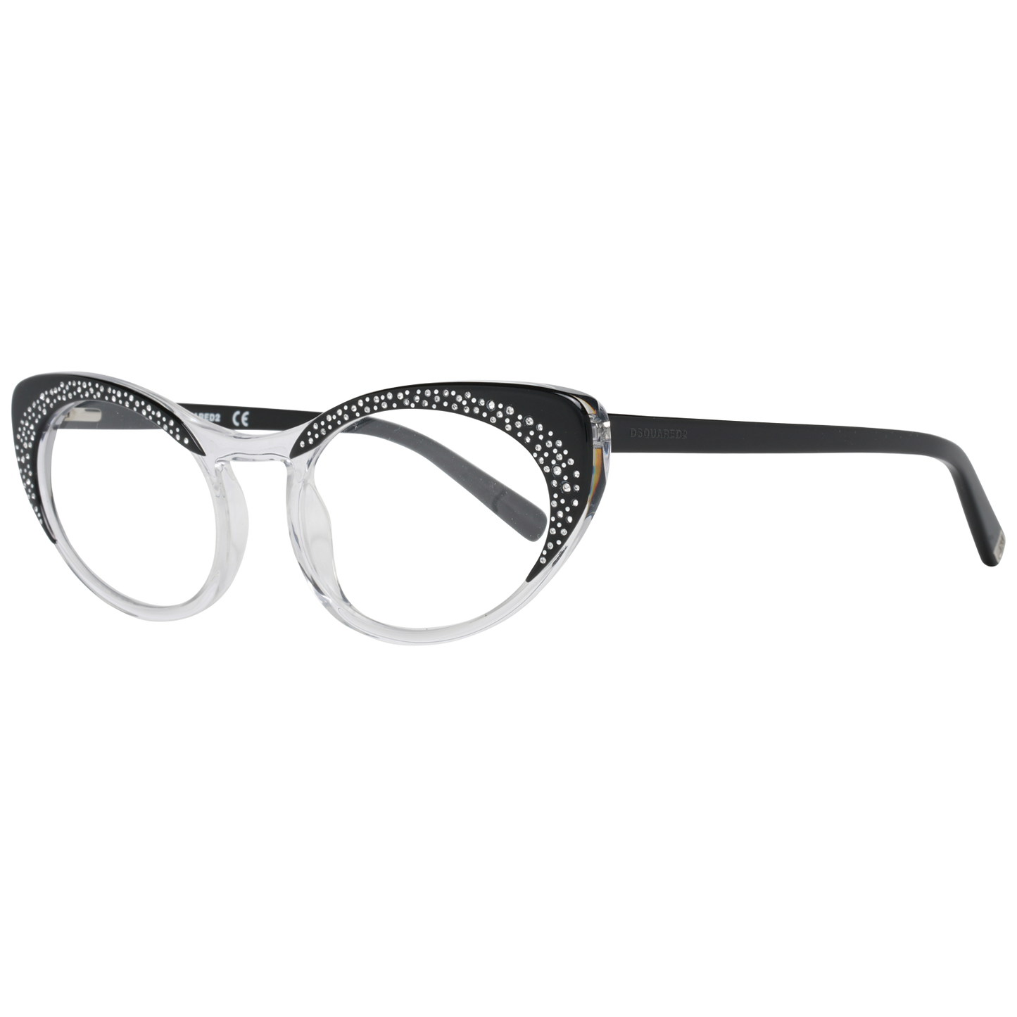 Eyeglasses Frames by Dsquared² for women in black showcases a reflective silhouette, artfully incorporating a sophisticated black coloured frame with a distinct full-frame frame design.