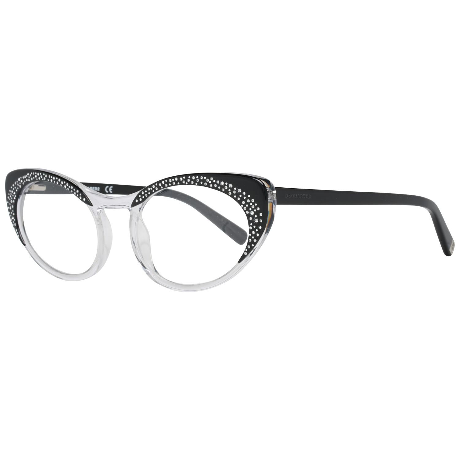 Eyeglasses Frames by Dsquared² for women in black showcases a reflective silhouette, artfully incorporating a sophisticated black coloured frame with a distinct full-frame frame design.