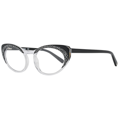 Eyeglasses Frames by Dsquared² for women in black showcases a reflective silhouette, artfully incorporating a sophisticated black coloured frame with a distinct full-frame frame design.