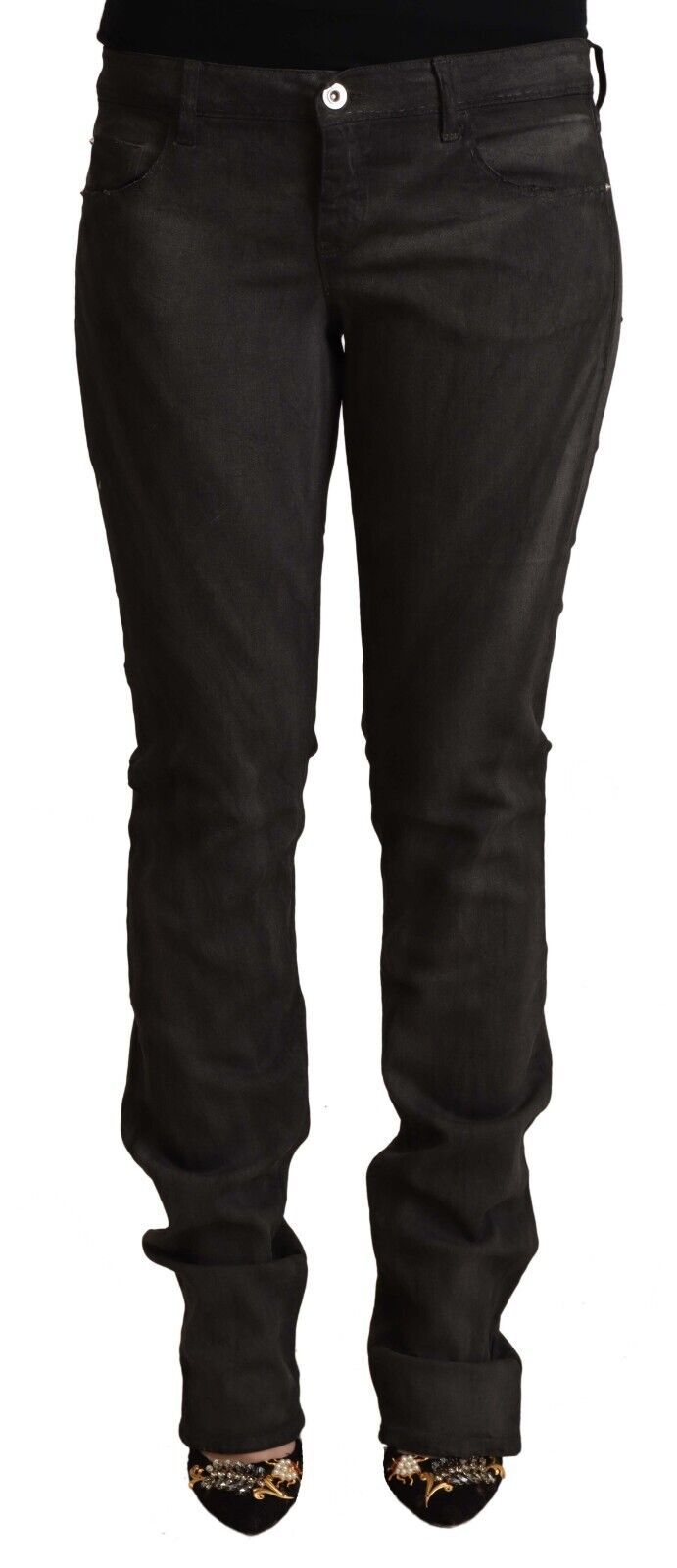 Costume National Ladies' Black Cotton Mid Waist Skinny Pants