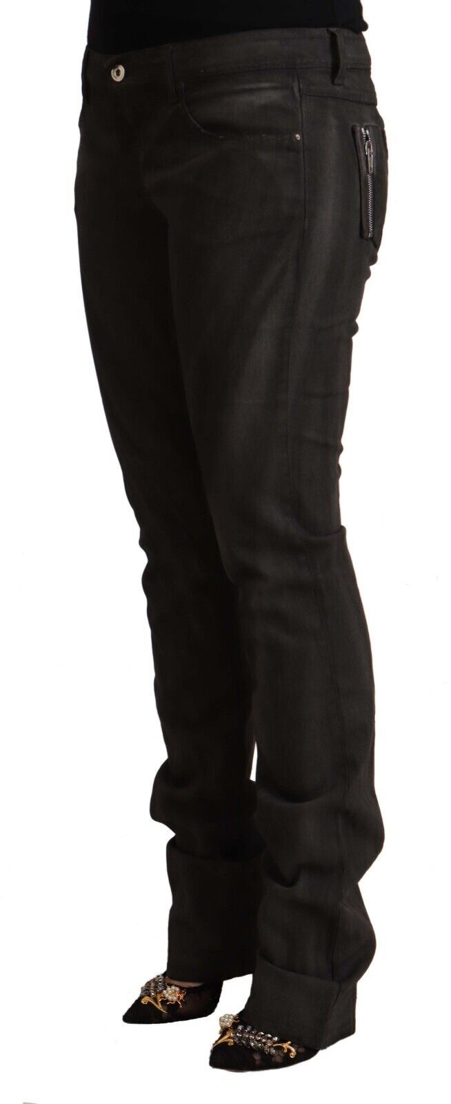 Costume National Ladies' Black Cotton Mid Waist Skinny Pants