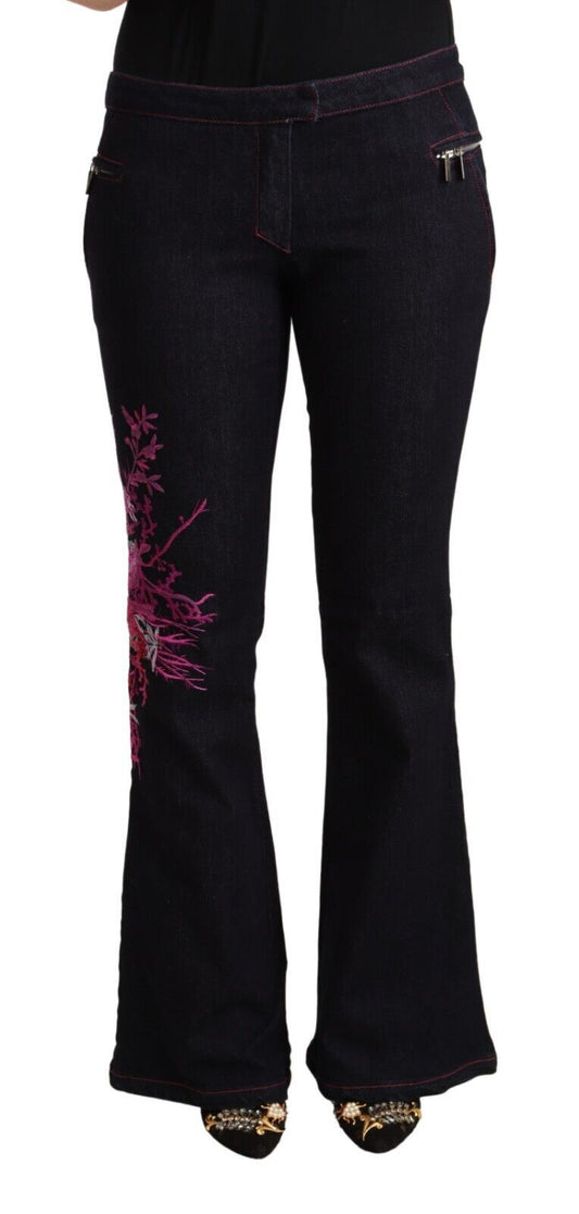 Exte Women's Black Cotton Mid Waist Cotton Flared Jeans