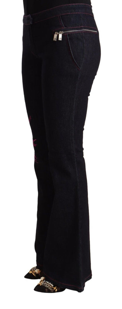 Exte Women's Black Cotton Mid Waist Cotton Flared Jeans