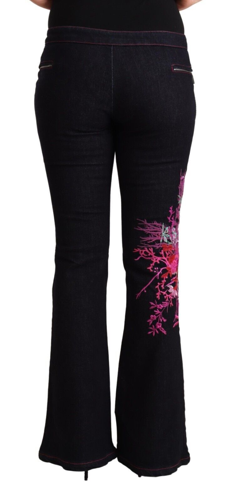 Exte Women's Black Cotton Mid Waist Cotton Flared Jeans