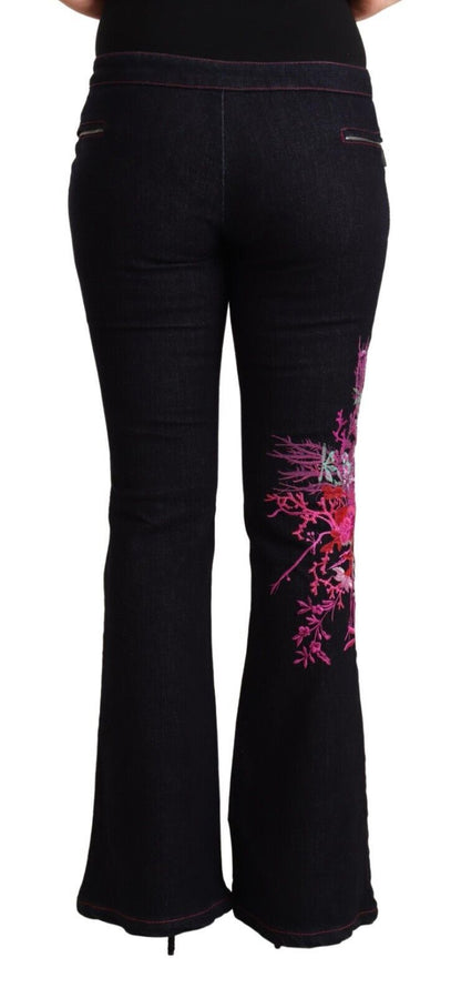 Exte Women's Black Cotton Mid Waist Cotton Flared Jeans