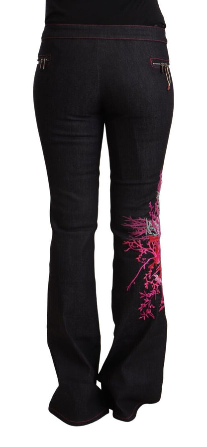 Exte Women's Black Cotton Stretch Mid Waist Cotton Flared Denim Jeans