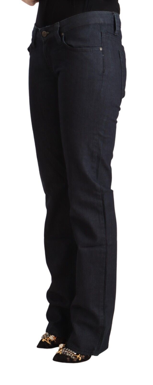 Exte Women's Dark Blue Cotton Stretch Low Waist Straight Denim Jeans