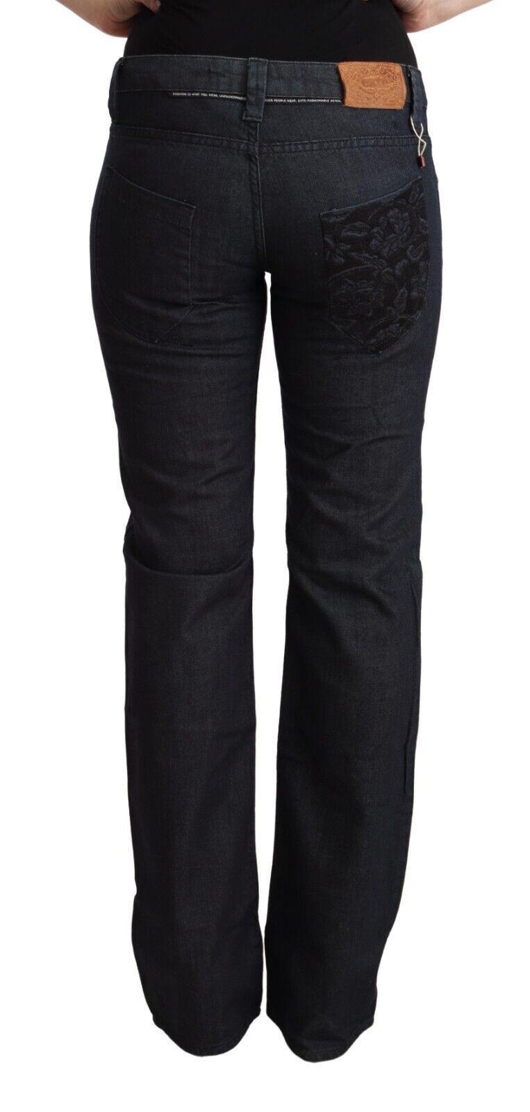 Exte Women's Dark Blue Cotton Stretch Low Waist Straight Denim Jeans
