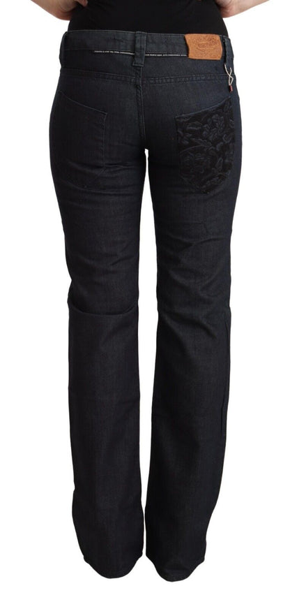 Exte Women's Dark Blue Cotton Stretch Low Waist Straight Denim Jeans