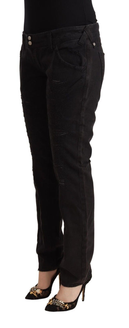 Cycle Women's Black Cotton Distressed Low Waist Slim Fit Denim Jeans