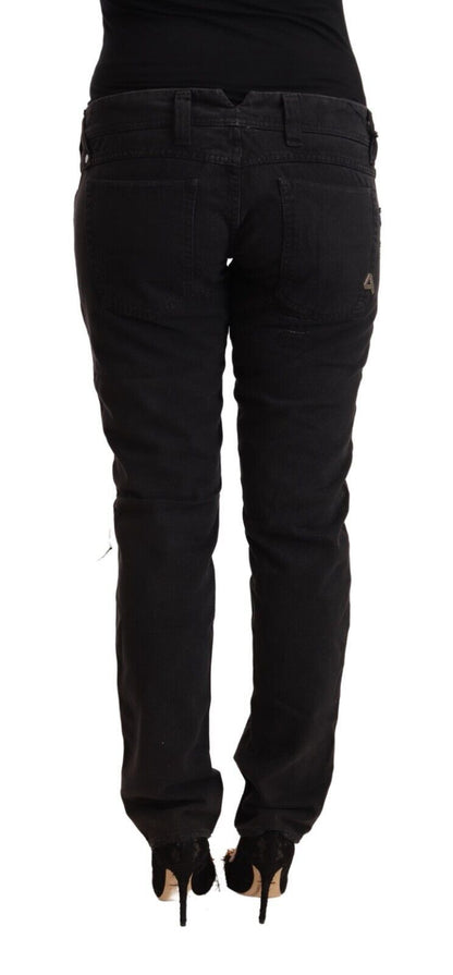 Cycle Women's Black Cotton Distressed Low Waist Slim Fit Denim Jeans