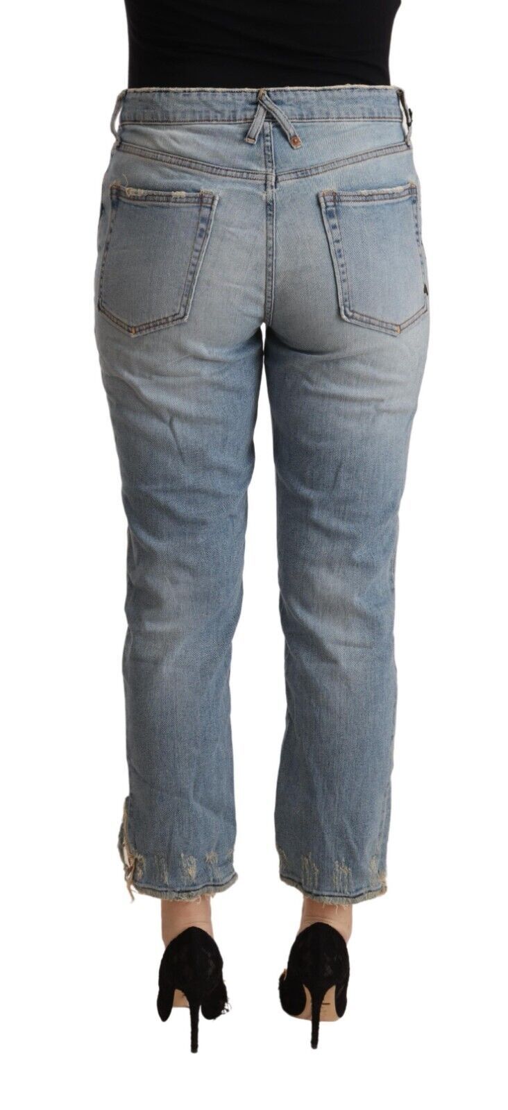 Cycle Women's Light Blue Distressed Mid Waist Cropped Denim Jeans