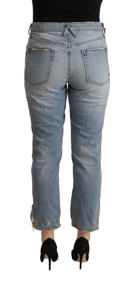 Cycle Women's Light Blue Distressed Mid Waist Cropped Denim Jeans