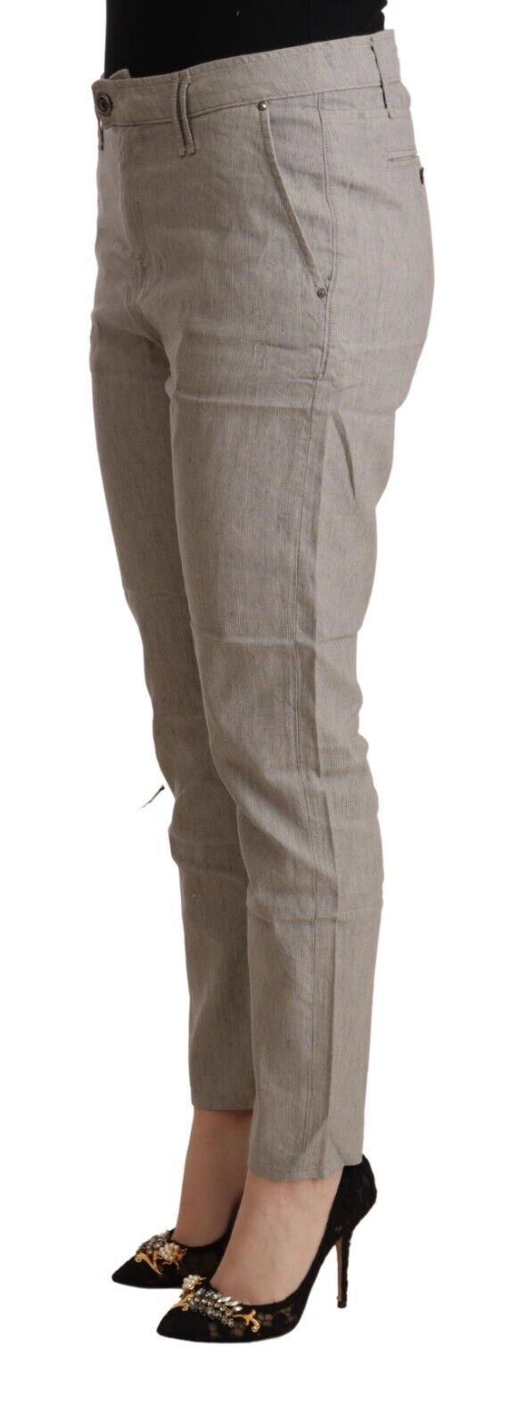 Cycle Women's Light Gray Linen Blend Mid Waist Tapered Pants