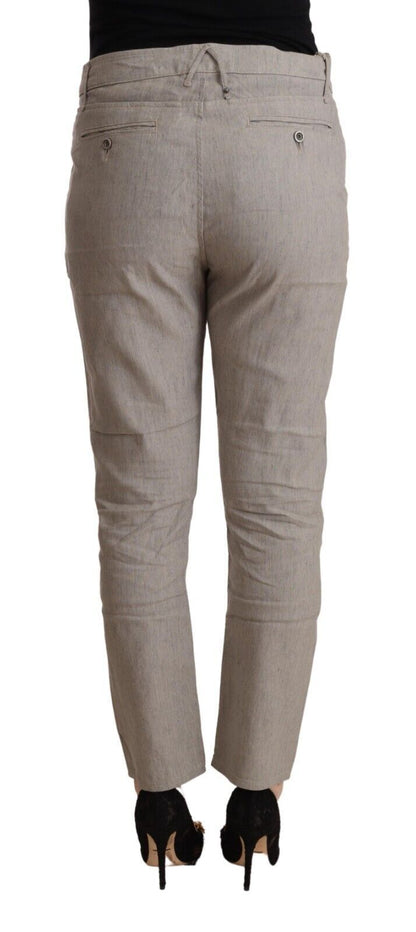 Cycle Women's Light Gray Linen Blend Mid Waist Tapered Pants