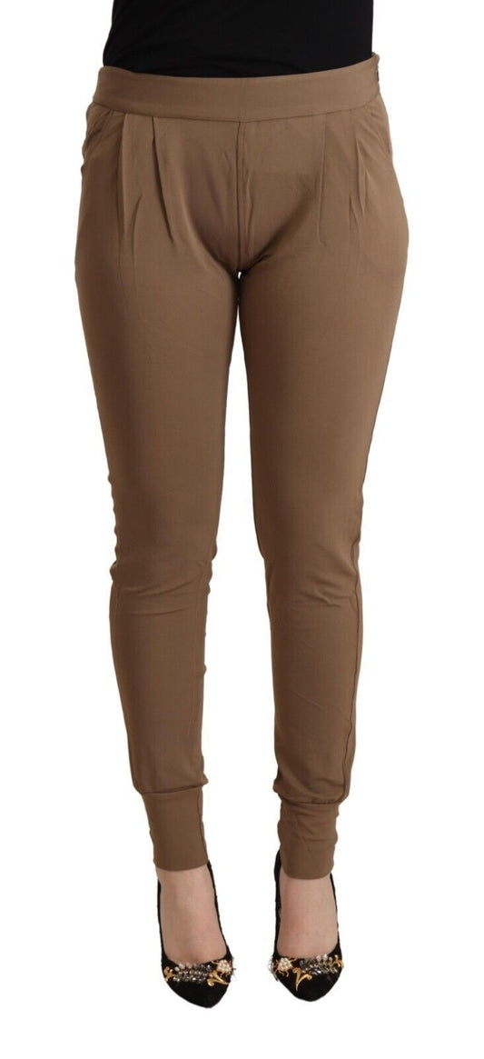 Scervino Street Ladies' Brown Viscose Mid Waist Slim Tapered Pants