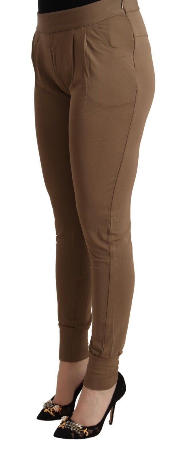 Scervino Street Ladies' Brown Viscose Mid Waist Slim Tapered Pants