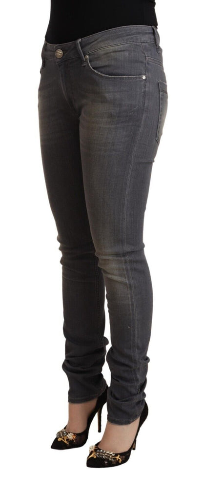 Dark Grey Washed Cotton Denim Skinny Jeans