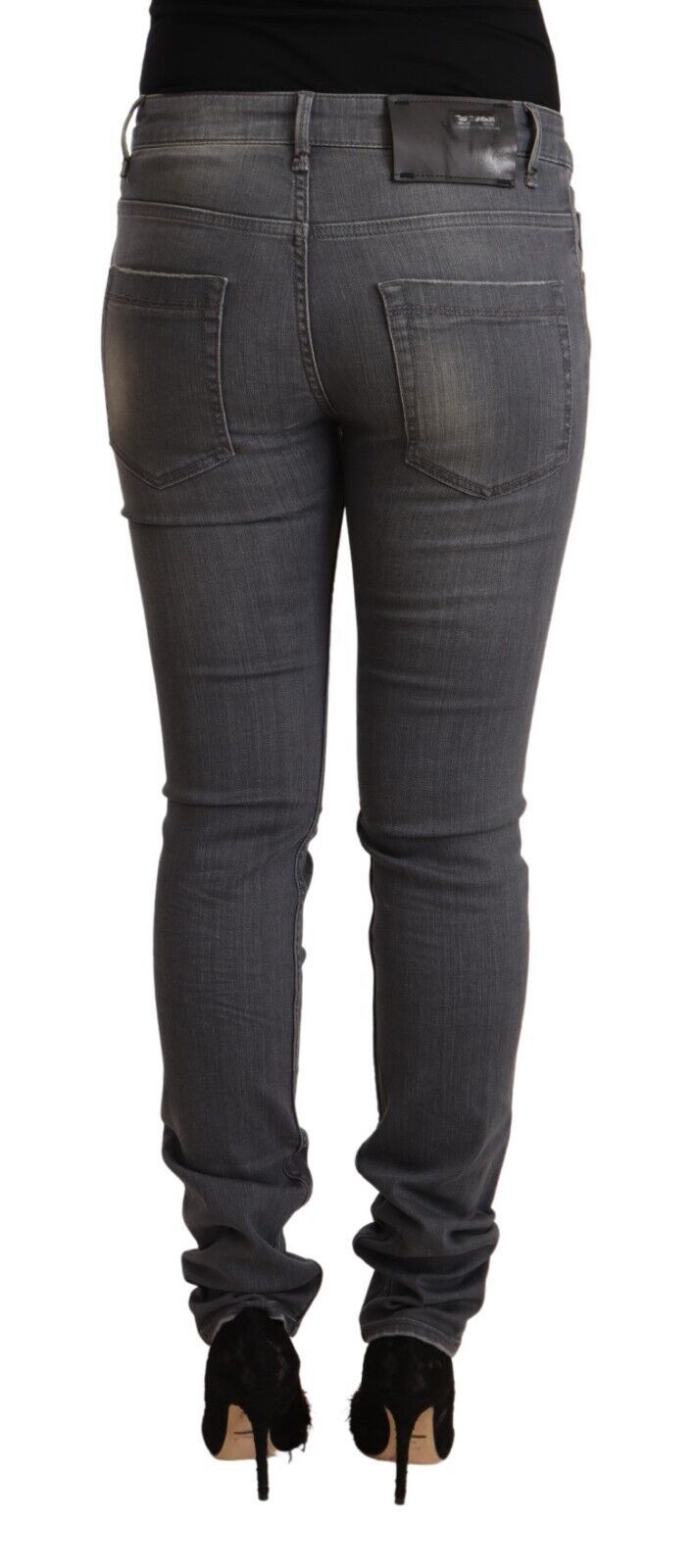Dark Grey Washed Cotton Denim Skinny Jeans