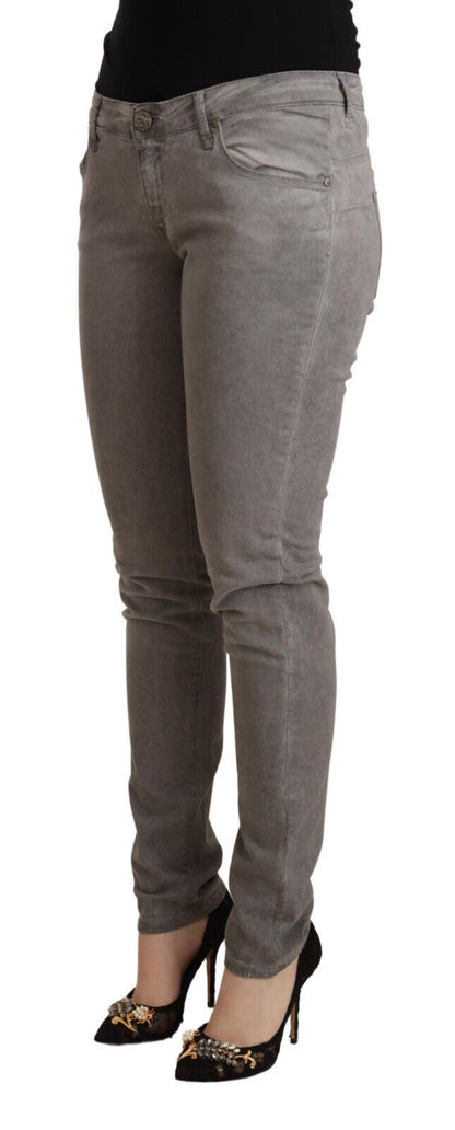Grey Cotton Low Waist Skinny Push Up Denim Jeans