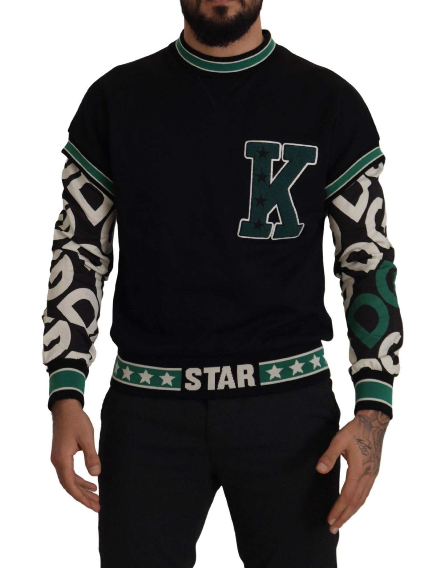 D&G Black Green Cotton KING Star Crewneck Pullover Sweater