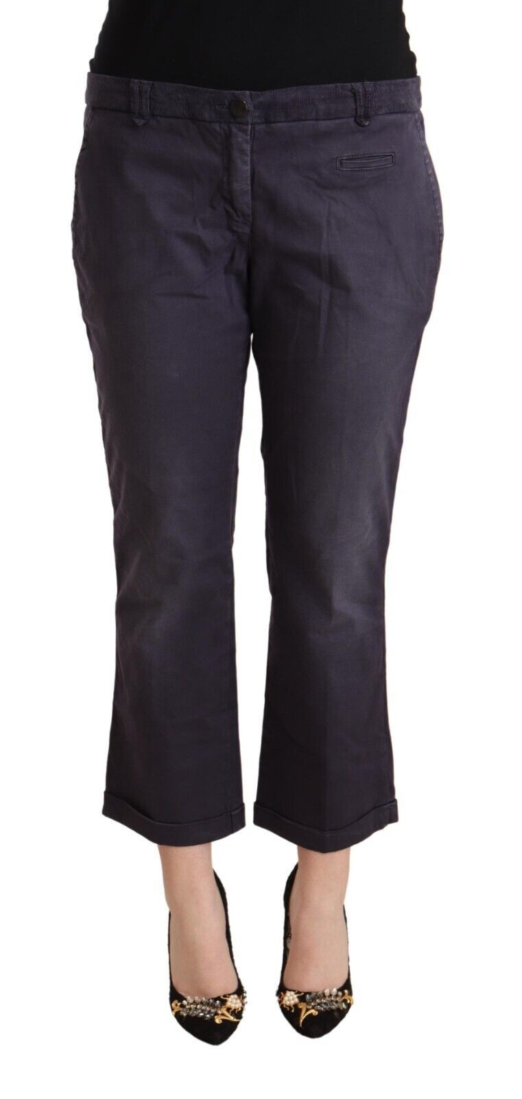 Jucca Ladies' Black Low Waist Folded Hem Flared Cropped Pants