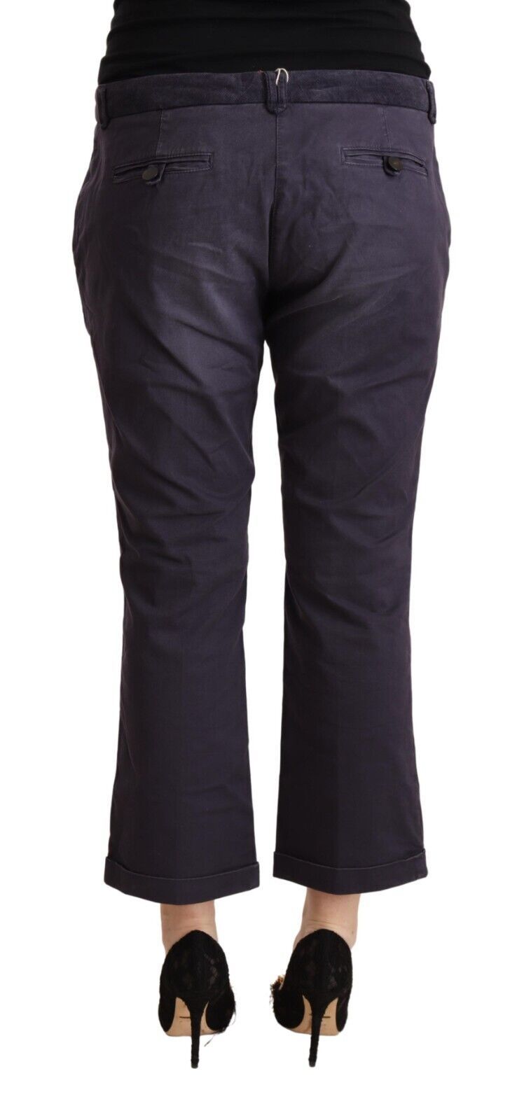 Jucca Ladies' Black Low Waist Folded Hem Flared Cropped Pants