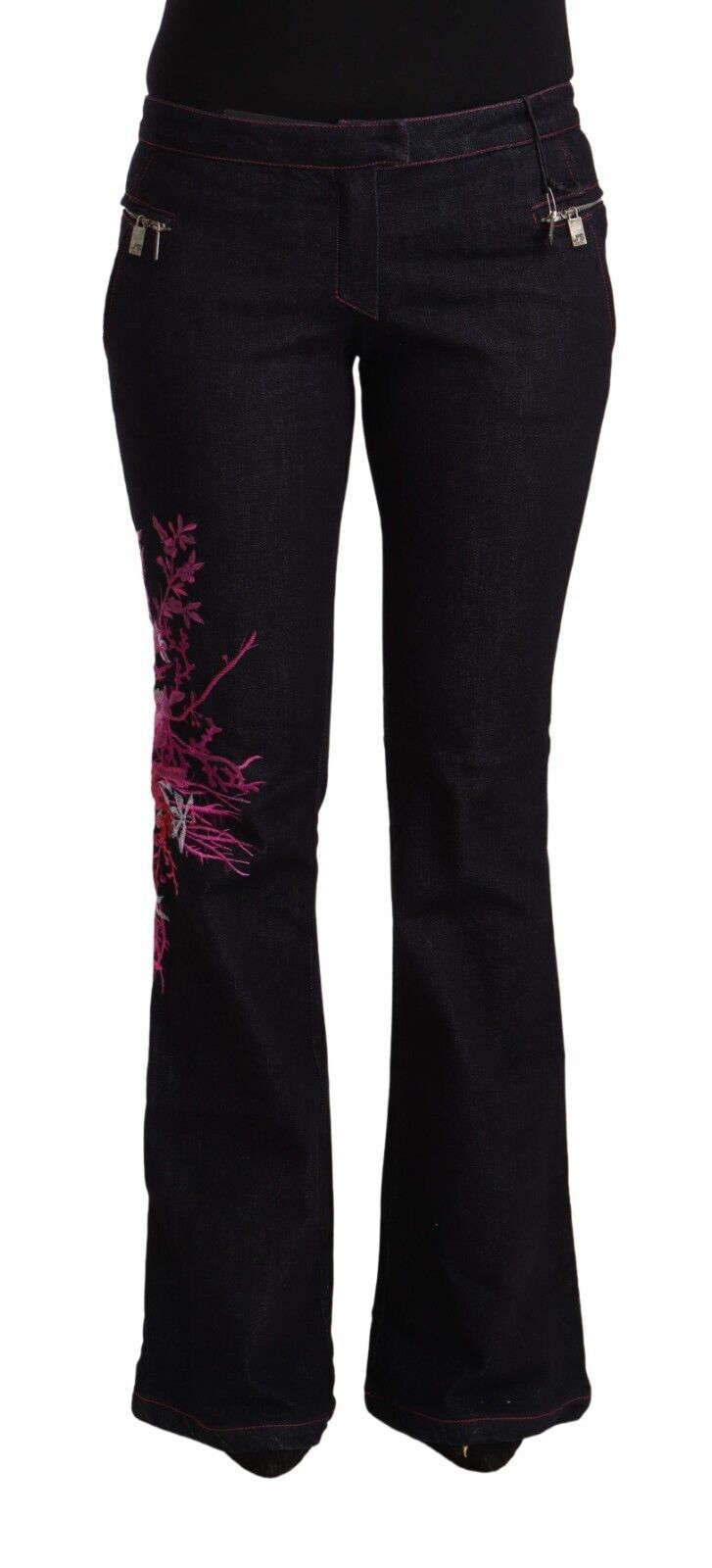 Exte Ladies' Black Cotton Stretch Mid Waist Cotton Flared Denim Jeans
