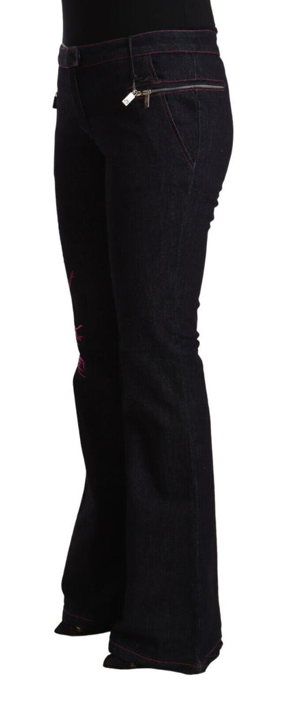Exte Ladies' Black Cotton Stretch Mid Waist Cotton Flared Denim Jeans