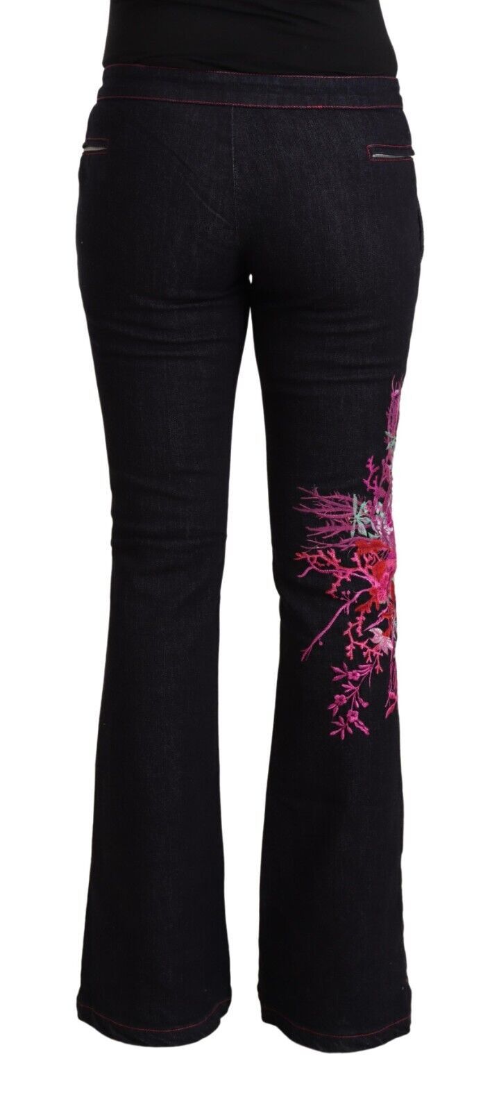 Exte Ladies' Black Cotton Stretch Mid Waist Cotton Flared Denim Jeans