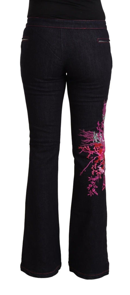 Exte Ladies' Black Cotton Stretch Mid Waist Cotton Flared Denim Jeans