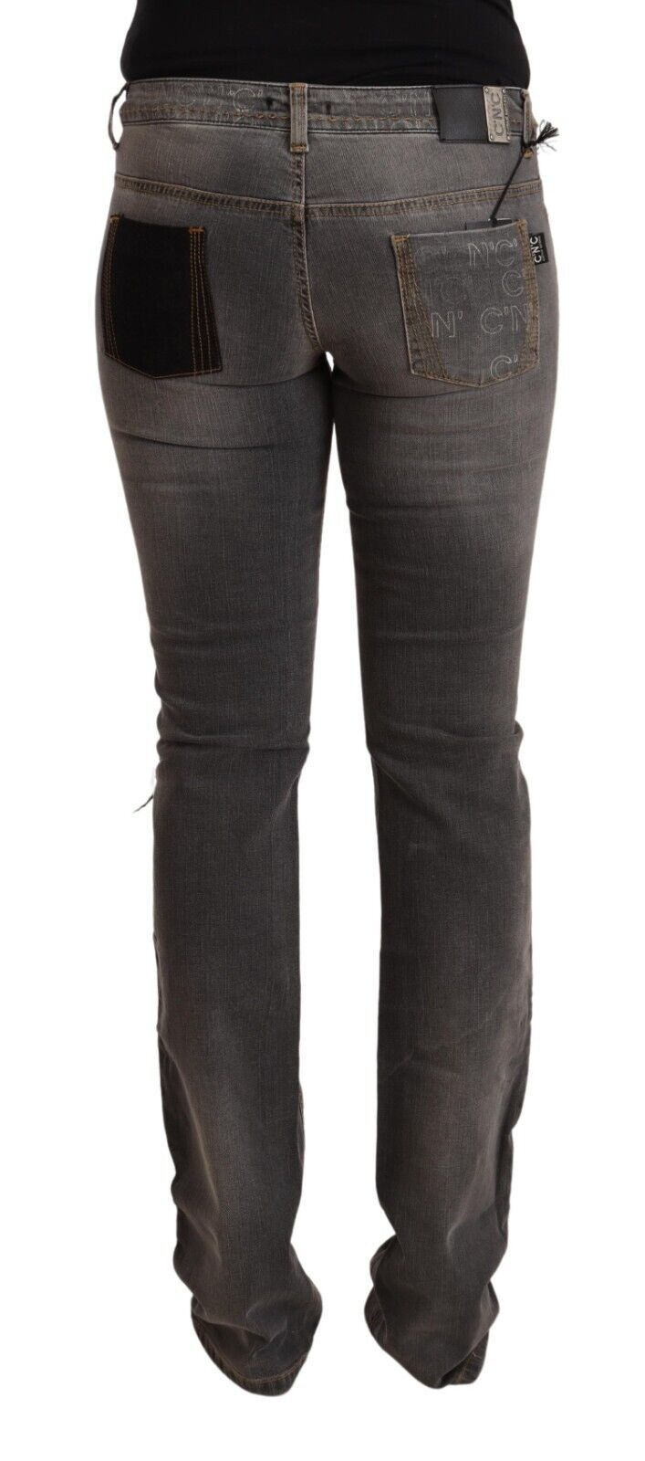 Costume National Ladies Grey Washed Low Waist Straight Denim Jeans