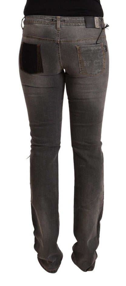 Costume National Ladies Grey Washed Low Waist Straight Denim Jeans