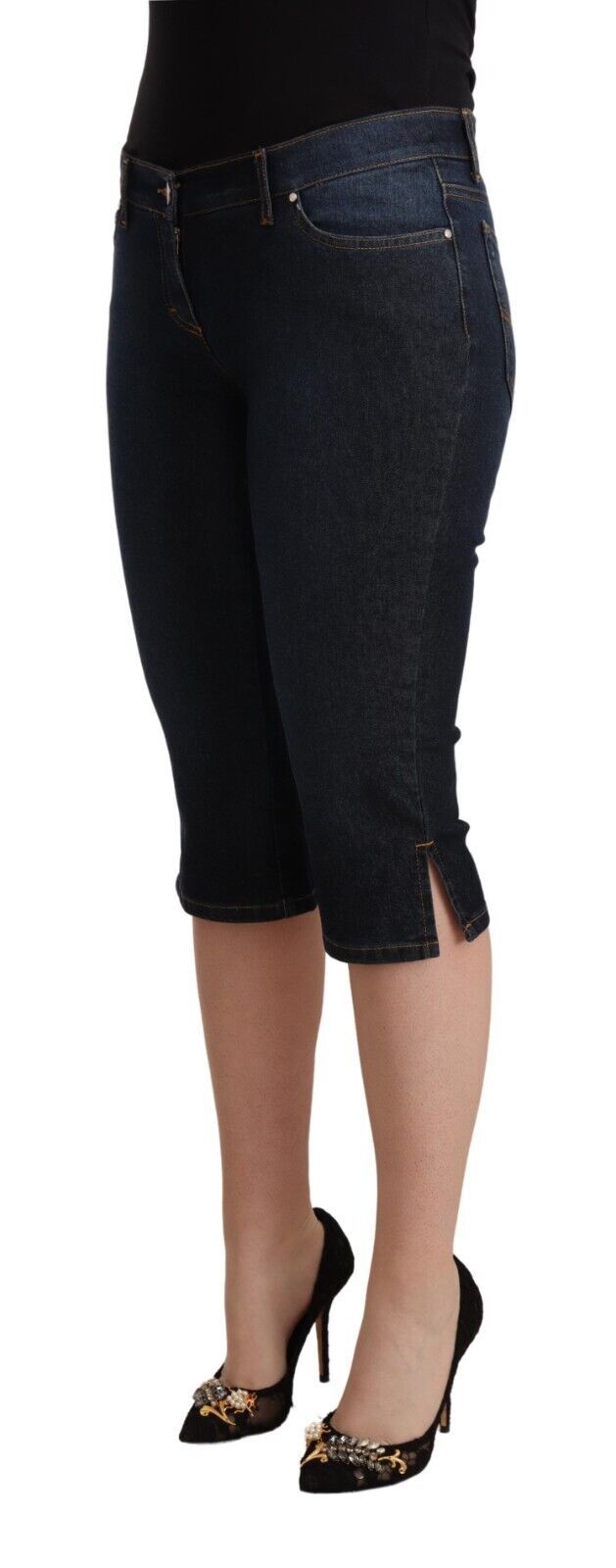 GF Ferre Ladies Blue Cotton Stretch Low Waist Slim Capri Denim Jeans