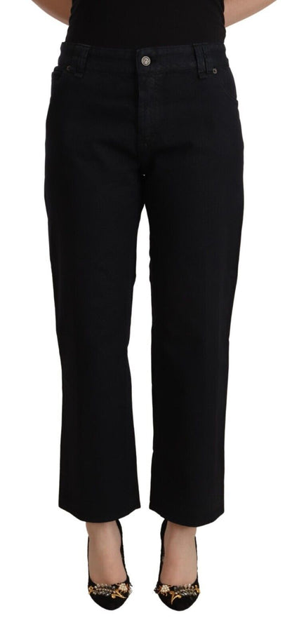 John Galliano Ladies' Black Cotton Flared Cropped High Waist Denim Jeans