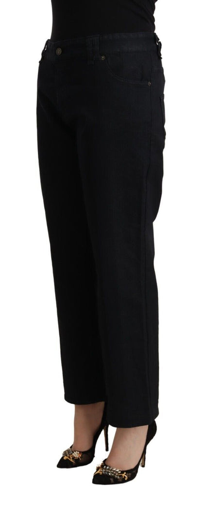 John Galliano Ladies' Black Cotton Flared Cropped High Waist Denim Jeans