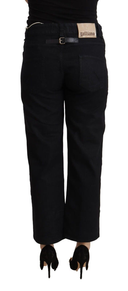 John Galliano Ladies' Black Cotton Flared Cropped High Waist Denim Jeans