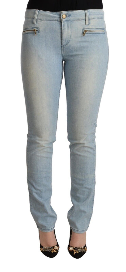 Mila Schon Ladies' Light Blue Cotton Mid Waist Slim Fit Denim Jeans