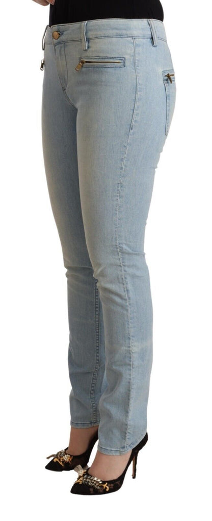 Mila Schon Ladies' Light Blue Cotton Mid Waist Slim Fit Denim Jeans