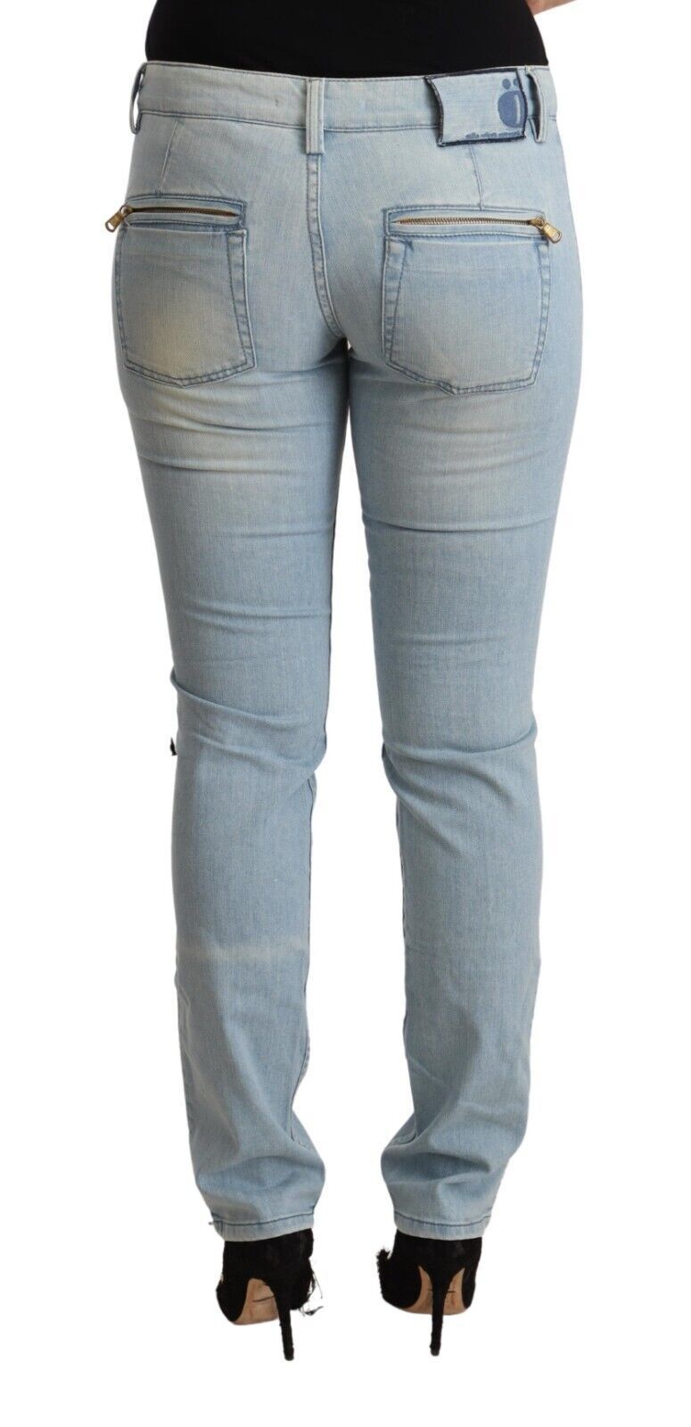 Mila Schon Ladies' Light Blue Cotton Mid Waist Slim Fit Denim Jeans