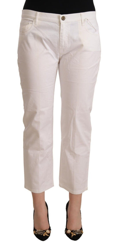 L'Autre Chose Women's White Cotton Mid Waist Cropped Denim Jeans