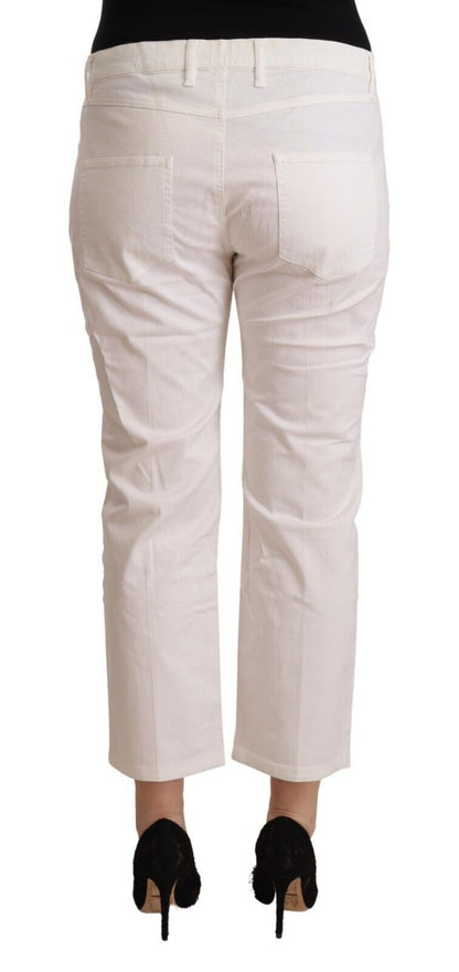 L'Autre Chose Women's White Cotton Mid Waist Cropped Denim Jeans